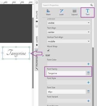 font family on the properties tab
