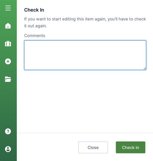Check In dialog