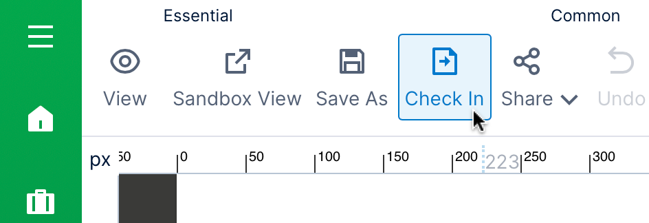 Check in from the toolbar