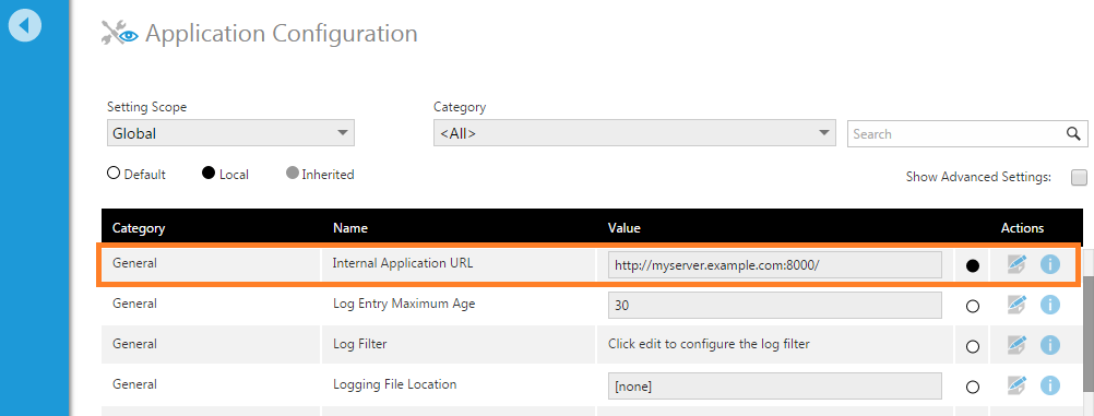 Internal Application URL