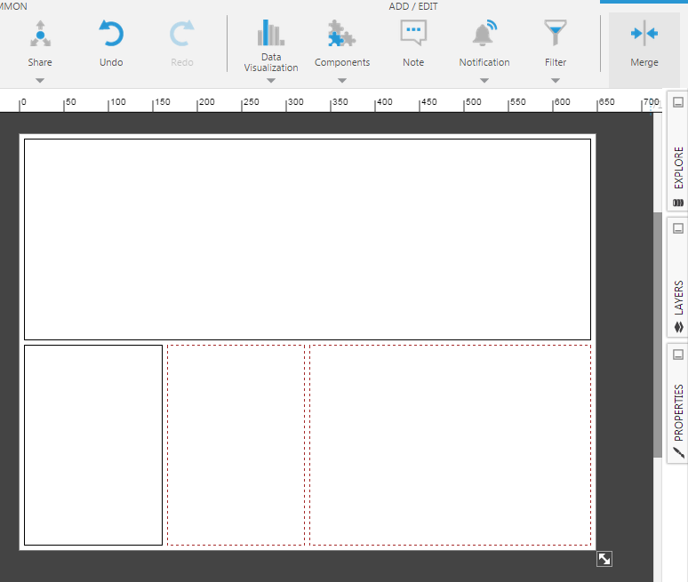 Ctrl-select two cells and then click Merge