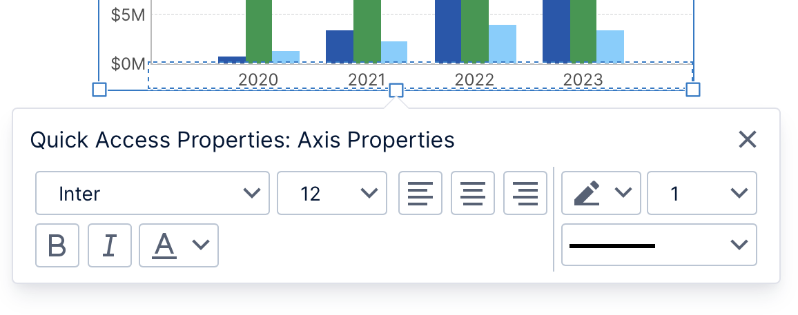 Quick Access Properties for a chart axis and its text 
