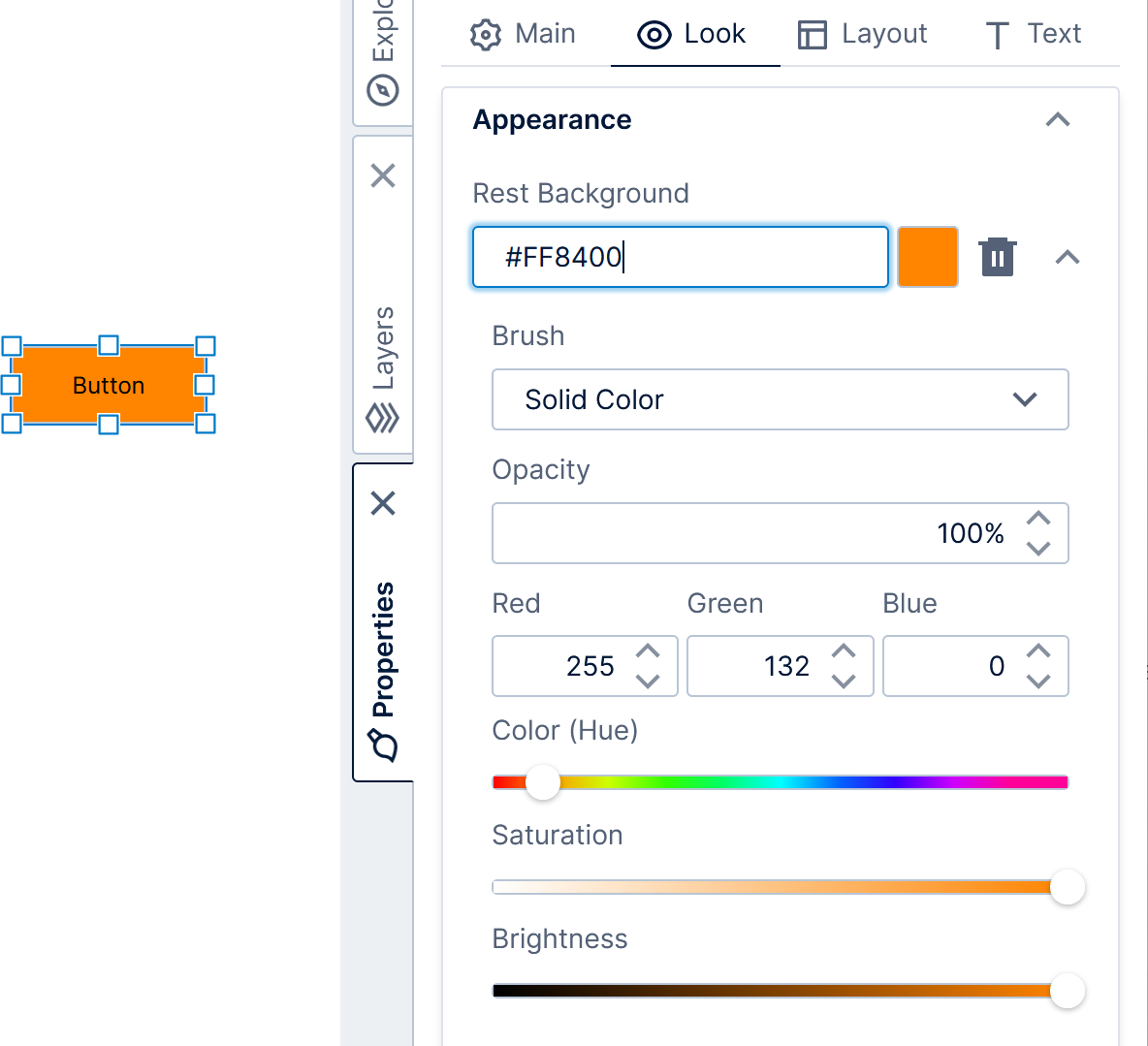 Entering hex values for a color property