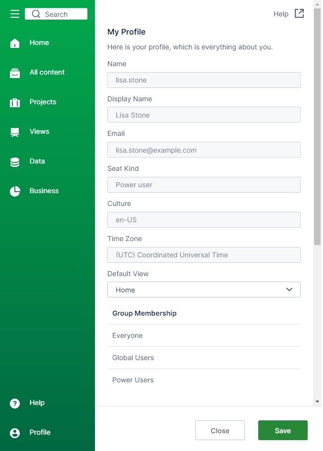 My Profile dialog
