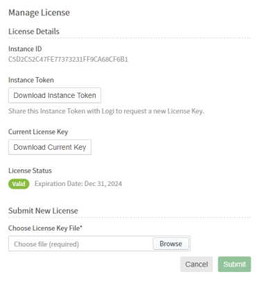 Use this work area to download instance tokens, license keys, and manage new licenses